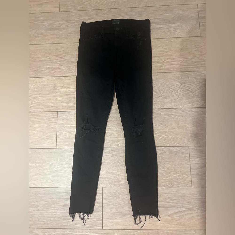 MOTHER the looker ankle fray black jeans in guilty as sin size 26